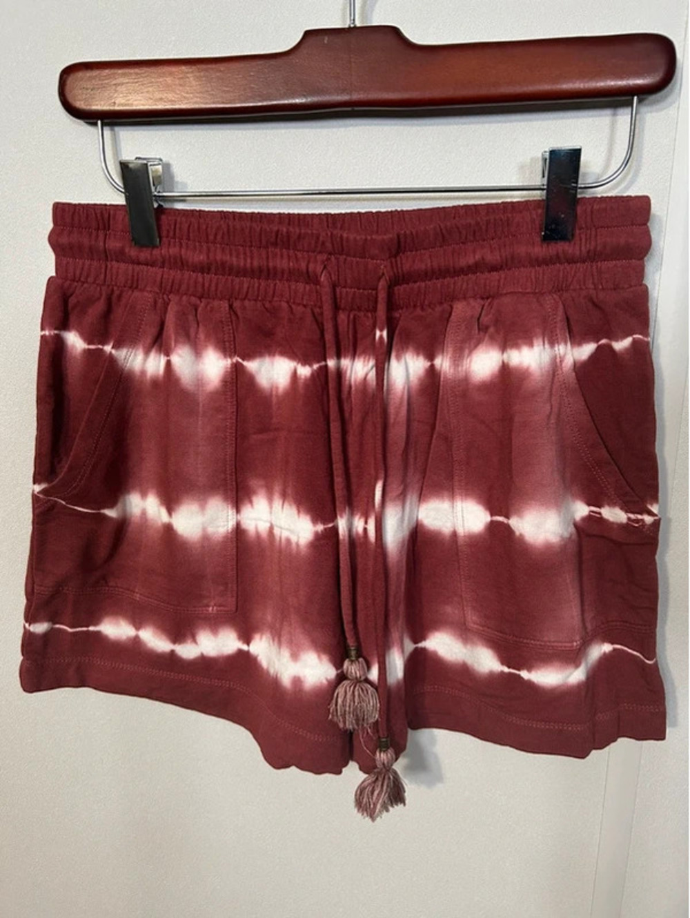 Knox Rose XS Burgundy Tie Dye Shorts Tassel Drawstring Boho